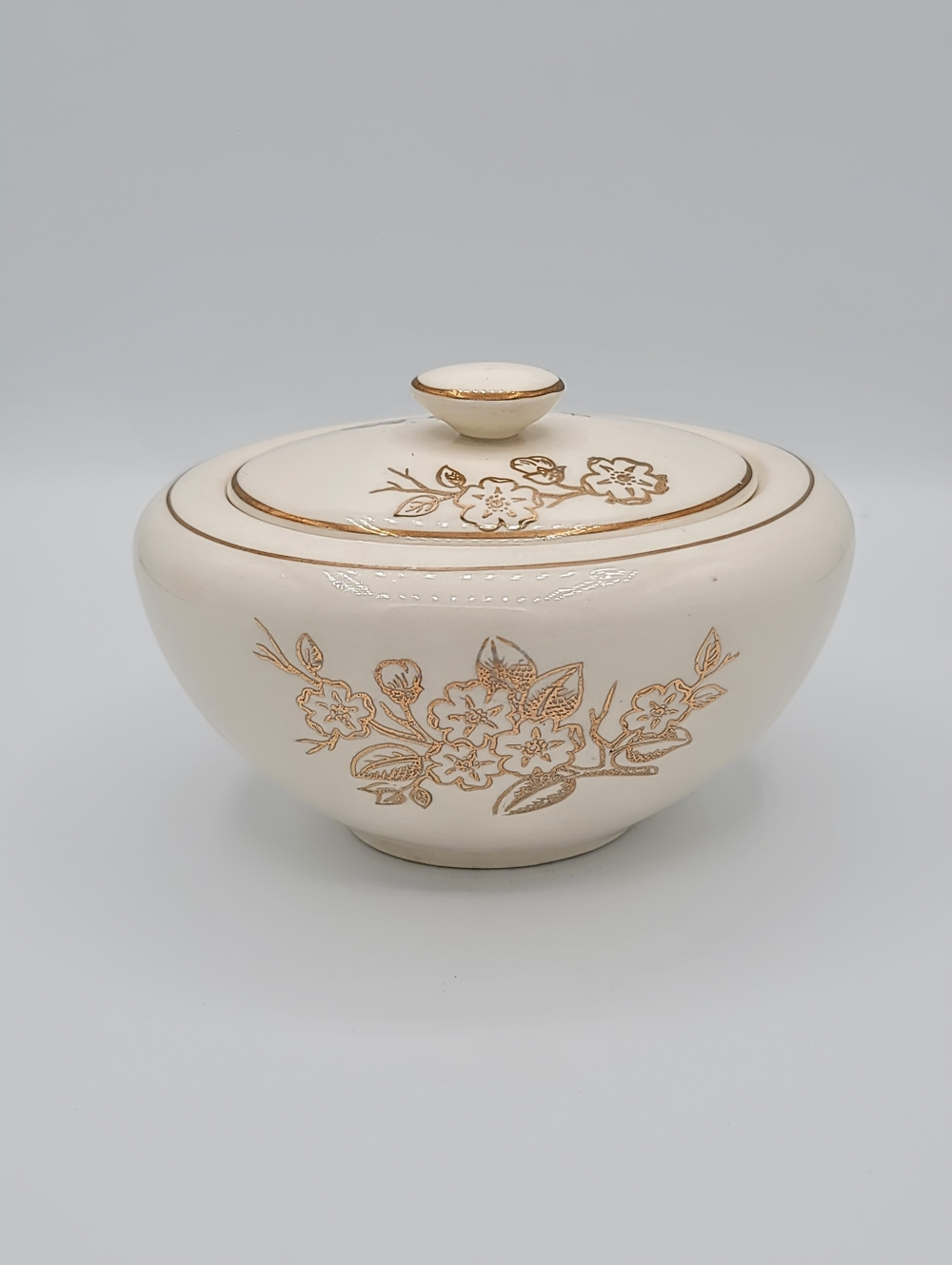 Knowles Apple Blossom Covered Sugar Bowl Lid Freda Diamond 22K Gold USA Vintage